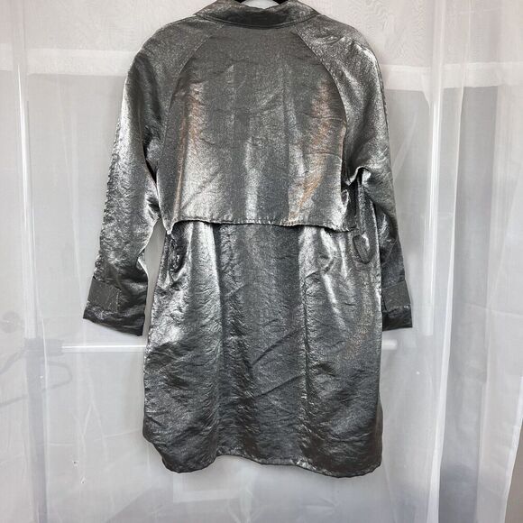 Vintage Best United Garment metallic silver mid length trench coat Small rave - Picture 11 of 14